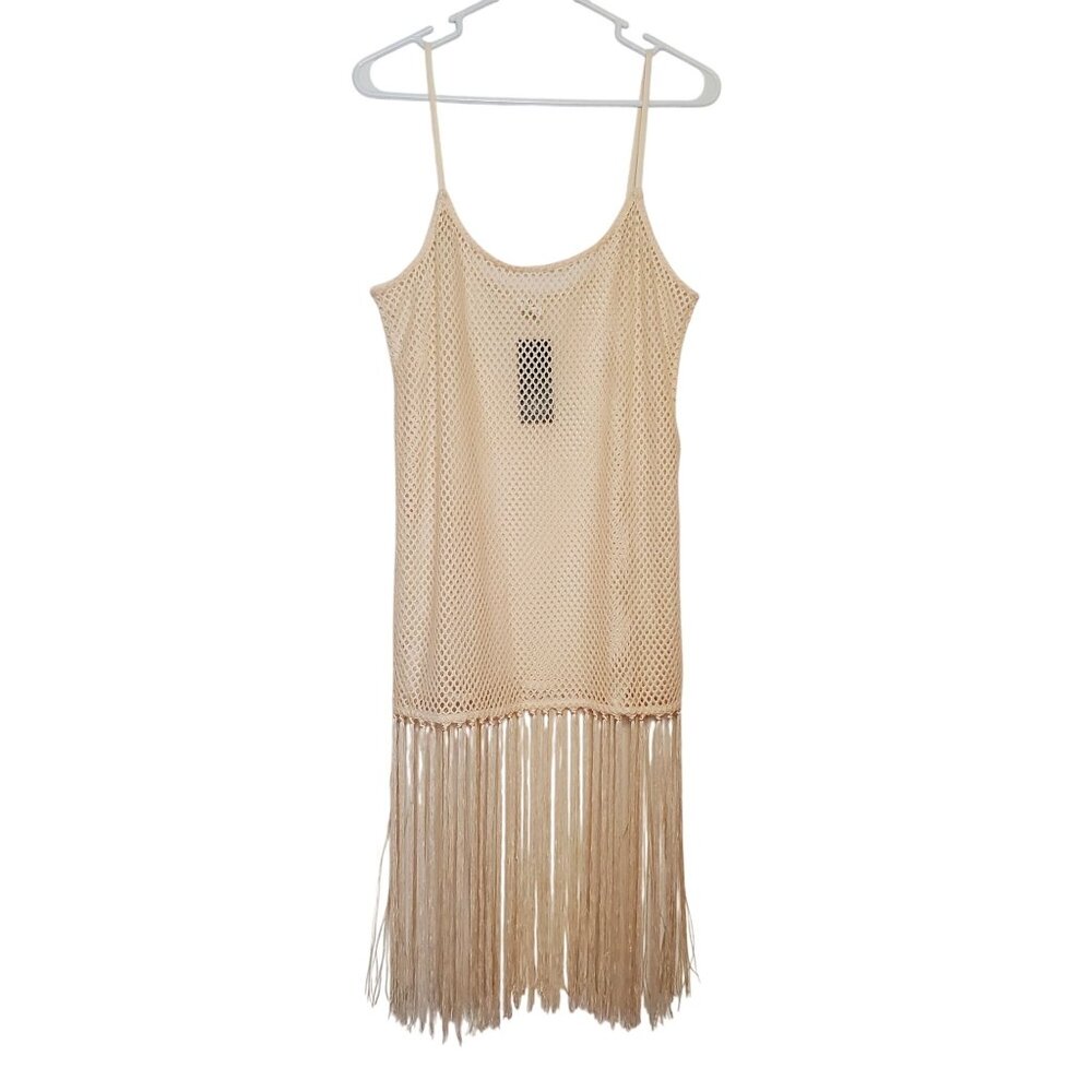 Wild Fable S Cream Fishnet Fringe Cover-Up Dress With Tags - Picture 2 of 7